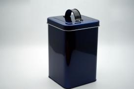 square tin box with handle lid